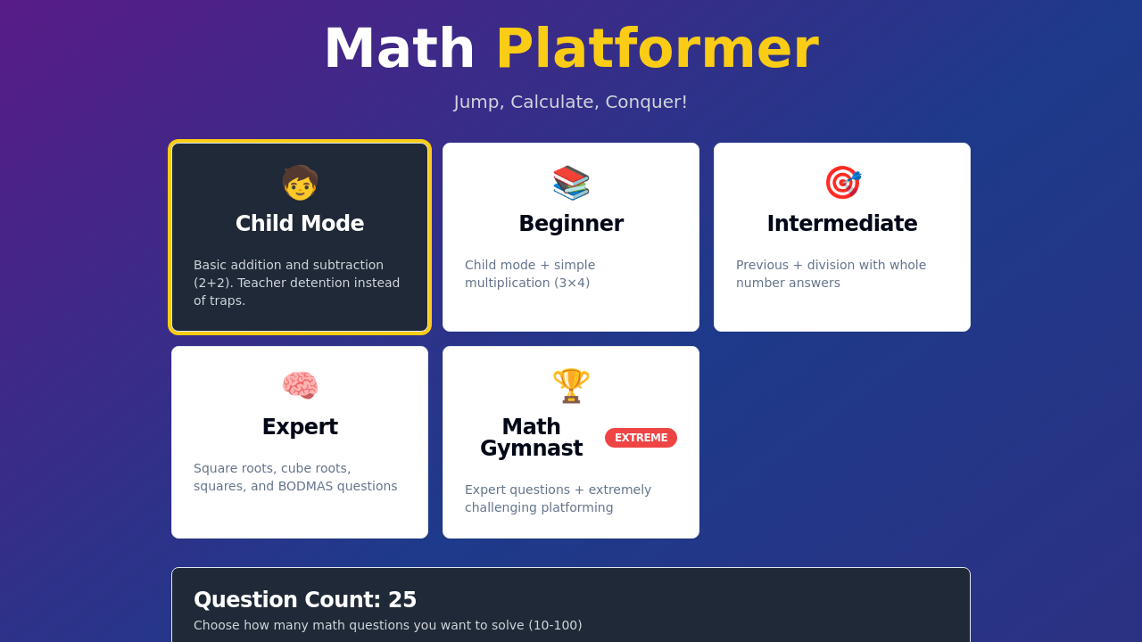 2D Math Jump Game Concept